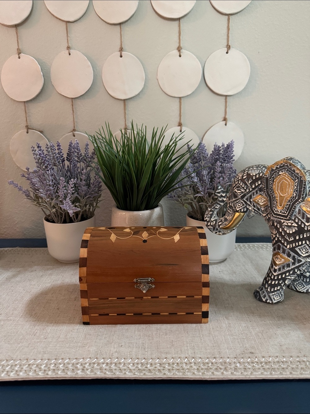 Vintage Brown Wood Inlay Treasure Box